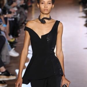 Stella McCartney Dixie Asymmetric Sequined Stretch-Wool and Silk Top